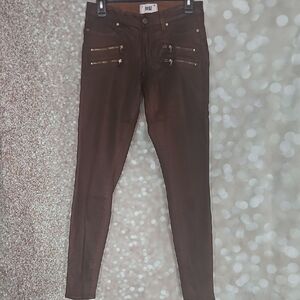 PAIGE Chocolate Skinny Pants with Zipper Accents